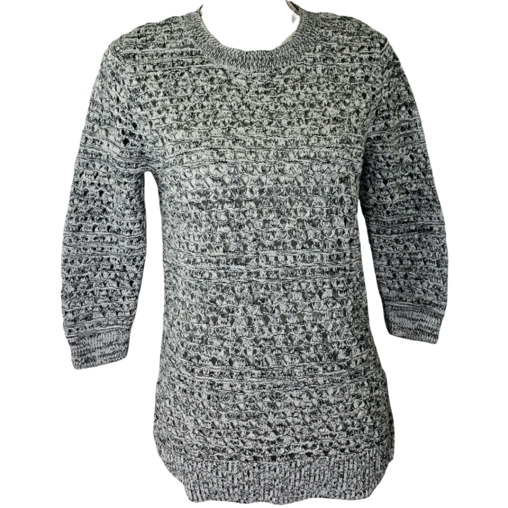 Croft & Barrow Sweater NWOT Crew Neck Crocheted 3/4 Sleeve Black & Gray
